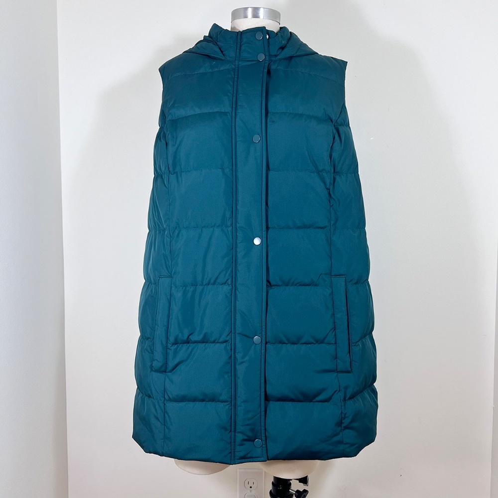 J. Jill Hooded Down Puffer Vest - Color Spruce - Plus Size 1X